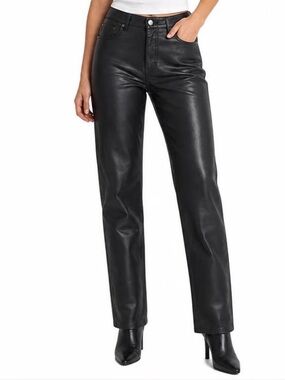 Aritzia Wilfred Black Faux Leather Straight-Leg Jeans